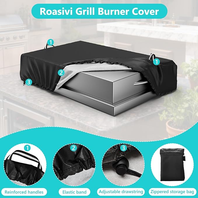 Grill Burner Cover for Blaze Single Side Built-in 12 Inch Natural Gas Griddle, Waterproof & Dustproof Burner Cover with Plush Lining, 20''L x 12''W x 4''H, Black