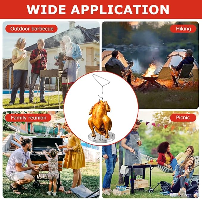 Stainless Steel Turkey Fryer Stand Kit,Turkey Rack,Vertical Turkey Roasting Stand with Chrome Finish Wire Handle Lifter Hook for Deep Fry Grill Oven BBQ
