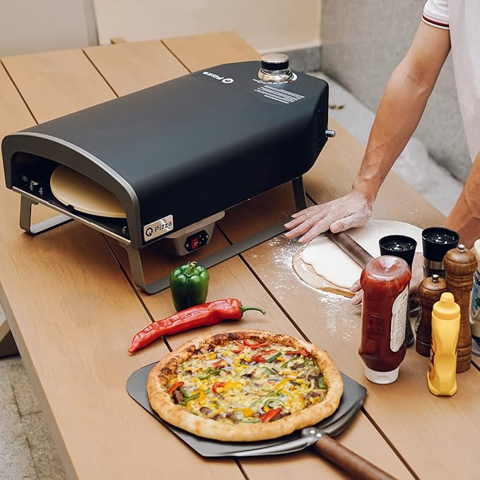 Gas Pizza Oven with Automatic Rotating Stone, Portable Propane Gas Grill Oven for Outdoor Cooking Kitchen Backyard Party Beach RV Tailgating Camping, PS102