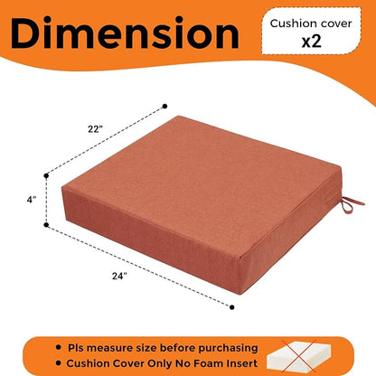 Magpie Fabrics Indoor Outdoor Cushion Cover Replacement 2 Pack, NO Insert! Water Repellent Slipcover with Ties Decor for Patio Garden Chair Sofa Bench Wicker(Coral, 24x22x4 Inch)