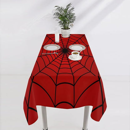 Spider Web Hero Tablecloth, Black Spiderweb Red Cobweb Circle Water Resistant Wipeable Table Cover for Picnic Party Holiday Kitchen Dinner Table 55"x75"