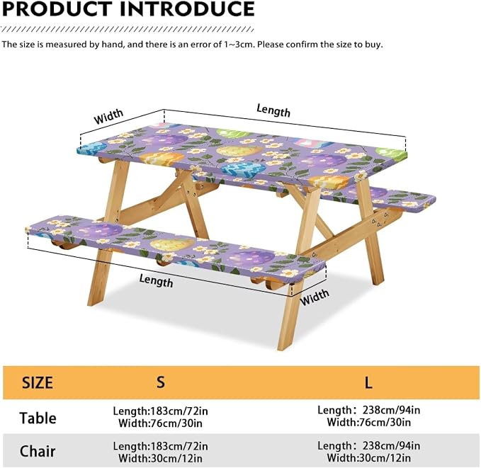 Easter Eggs Picnic Table Cover for Outdoor Camping Easter Eggs Elastic Fitted Table Cloth for Camping Party Supplies 3 PCS Set