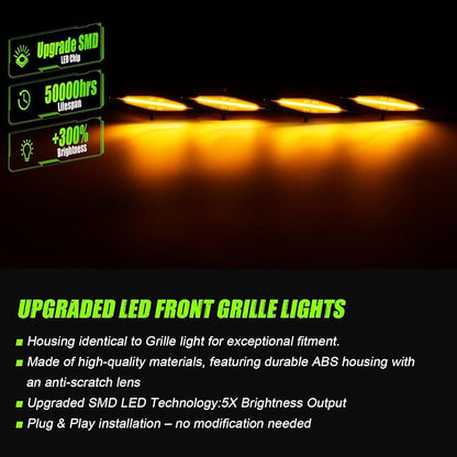 LED Grill Led Lights Compatible with 4Runner 2014-2024 TRD Pro 2014-2019 SR5, Premium, Limited, TRD Off-Road 4 PCS Smoke Lens Amber Lamps