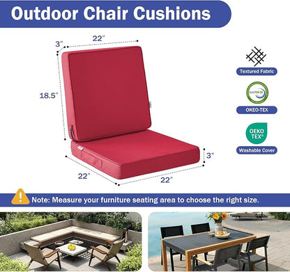 IPYNBAP Outdoor Cushions, Outdoor Chair Cushions 22x22x3 Inch, Cushions for Outdoor Furniture with Removable Cover, Waterproof & Fade Resistant Outdoor Seat Cushions for Patio, Lawn, Burgundy