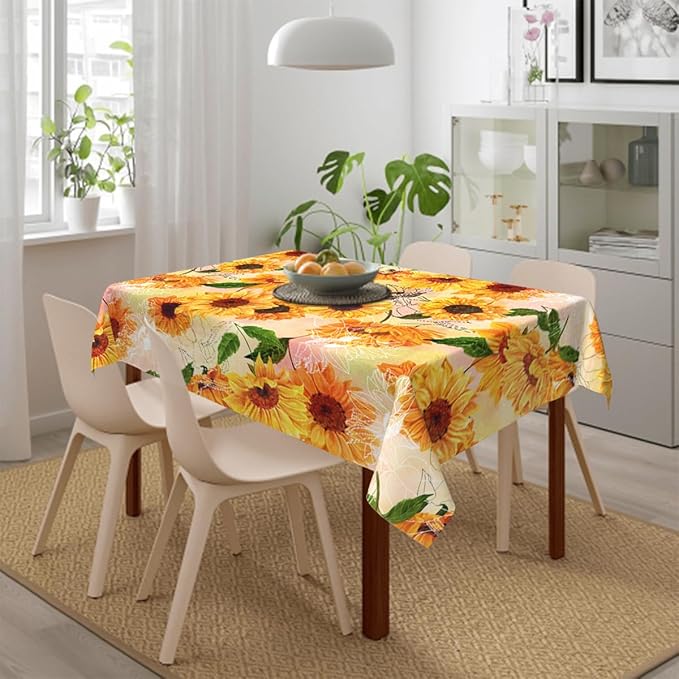 Decorative Rectangle Table Cloths Yellow Sunflower Watercolor Vintage Floral Tablecloth Table Cover for Dining/BBQ/Picnic/Coffee Table 52 X 70 Inches, Tbcth-014, GSRY-TB-HY0418-00134