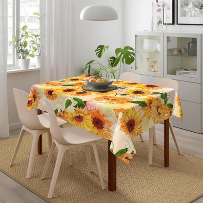 Decorative Rectangle Table Cloths Yellow Sunflower Watercolor Vintage Floral Tablecloth Table Cover for Dining/BBQ/Picnic/Coffee Table 52 X 70 Inches, Tbcth-014, GSRY-TB-HY0418-00134