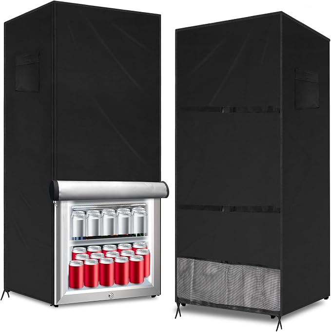 Outdoor Refrigerator Cover Outdoor Dustproof Freezer Covers for Protecting Upright Freezers/Beverage Refrigerator Suitable for Large Cold Rooms (Black, 33" x 33" x 67")