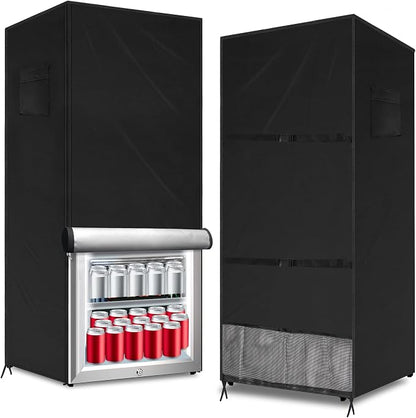 Outdoor Refrigerator Cover Outdoor Dustproof Freezer Covers for Protecting Upright Freezers/Beverage Refrigerator Suitable for Large Cold Rooms (Black, 33" x 33" x 67")