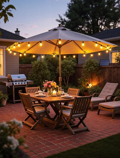 25FT Solar String Lights with Remote, 3 Modes, 11 G40 Bulbs, Black | Solar Powered, Dusk to Dawn, Dimmable, Timer, Memory Function, LED Globe Hanging Lights for Umbrella Gazebo Patio Decor