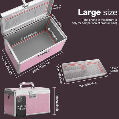 Medicine Lock Box with Combination Lock - 13.4 x 7.6 x 8.2 Inches - First Aid Safe Medication Storage Box, Medications and Personal Items, Safe Boxes for Home and Outdoor - Pink