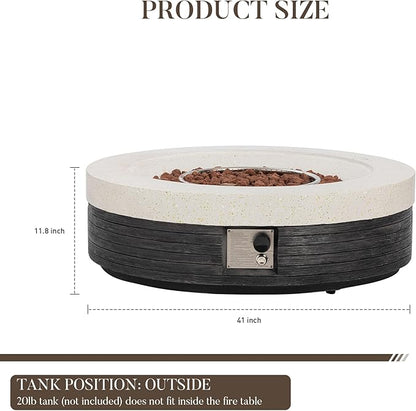COSIEST 42" Outdoor Propane Fire Pit Table Round Gas Fire Pit Table with Concrete & Wood Grain Design, 50000BTU Electronic Ignition Fire Tables for Patio, Backyard, Garden Heating