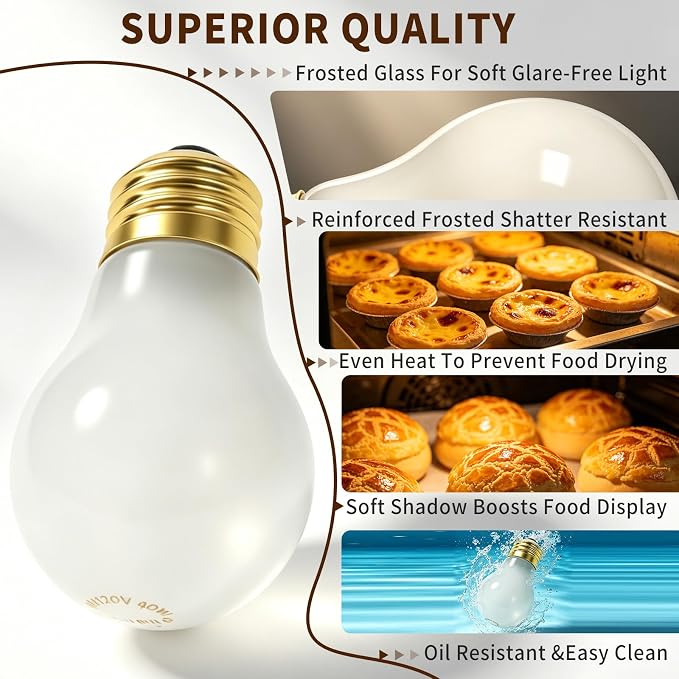 Oven Light Bulb 40 Watt A15 E26 Base Stove Light Bulb 120V | High Temp 300 °C Resistant Replace 02.30.265.00 for Range Microwaves Lava Lamp Replacement Bulbs (6PCS)