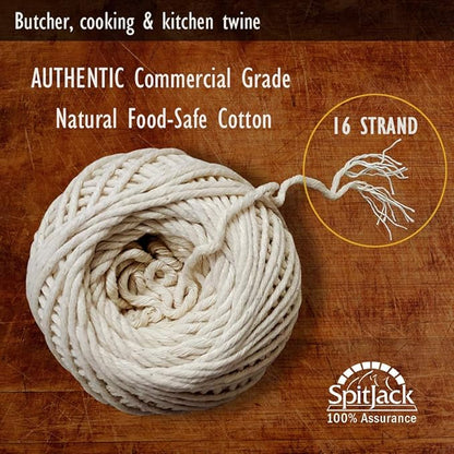 SpitJack Meat 12 Inch Trussing Needle and Butchers Cooking Twine Kit for Sewing Up Whole Hog, Pig, Roasting Chicken and Turkey. 12 Inch SS Needle and 185 Feet of Cotton Kitchen String.