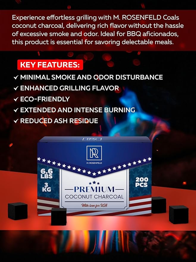 Premium Coconut Charcoal Cubes - Coconut Coals XL Pack of 200 Count & 3 KG (6.6 lbs) – Premium Quality 25mm (1x1x1 in) – 100% Natural Coconut Charcoal Cubes – NOT Quick Light - (Pack of 1)
