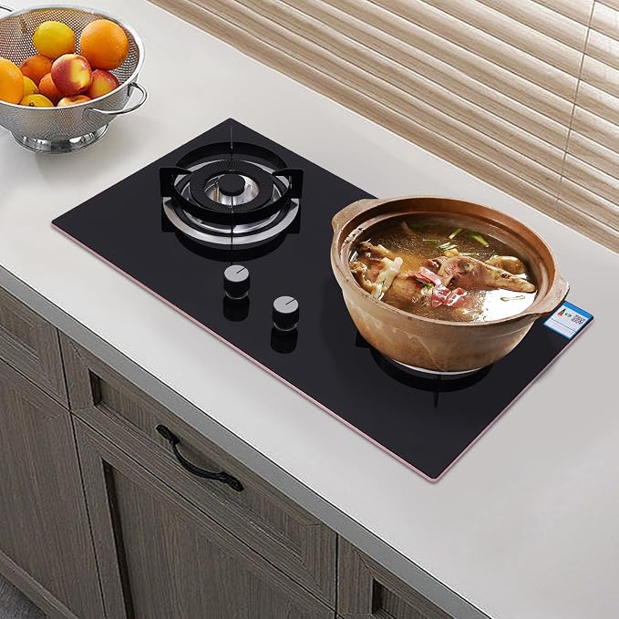 Gas Stove Cooktop, Gas Stove Built-in Tempered Glass, Windproof Pot Racks Natural Gas Cooker Gas Cooktop with 2 Burners for used in home kitchens, homestays, and other places