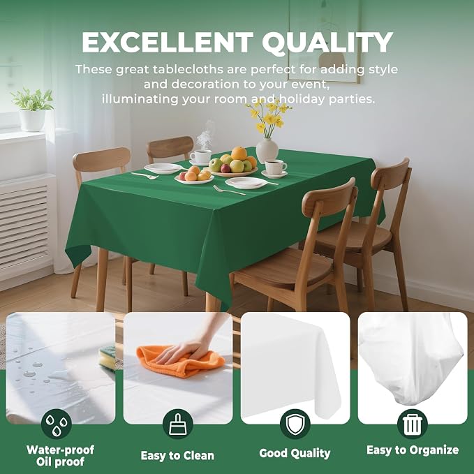 54 Inch X 100 Feet Plastic Table Cover Roll Premium Disposable Plastic Tablecloth for All Type/Shape Tables | Picnic, Party, Banquet, Birthdays, Weddings (Green, 54 Inch X 100 Feet)