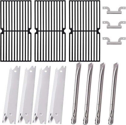 Criditpid Grill Replacement Parts for Brinkmann 810-2410-S 810-2411-S, Cast Iron Cooking Grate, Stainless Steel Burner Tubes, Heat Plate Shields & Crossover Tubes for Brinkmann 4 Burner Gas Grill.