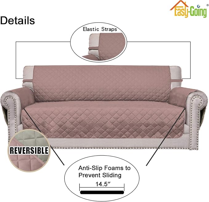 Easy-Going Reversible Couch Cover, 2 Cushion Sofa, Pink/Beige | Oversized Loveseat Slipcover For Dogs, Water Resistant Mat, Living Room, Non-Slip Sofa Cover, Pet Friendly