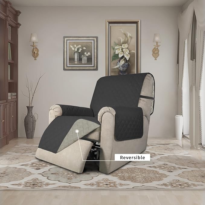 Easy-Going Reversible Couch Cover, Recliner 22 in, Darkgray/Beige | Machine Washable Slipcover For Dogs, Water Resistant Furniture Mat For Living Room, Non-Slip Sofa Cover, Pet Friendly
