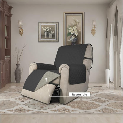 Easy-Going Reversible Couch Cover, Recliner 22 in, Darkgray/Beige | Machine Washable Slipcover For Dogs, Water Resistant Furniture Mat For Living Room, Non-Slip Sofa Cover, Pet Friendly