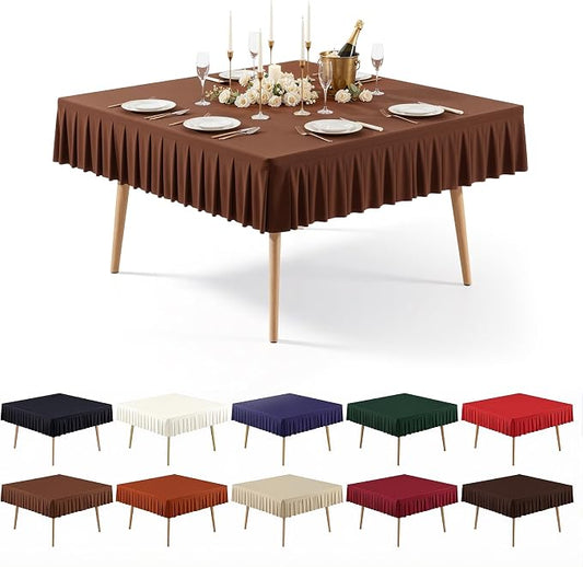 PARTISKY Brown Spandex Square Tablecloths 54x54 Inch, Wrinkle Free Fitted Card Table Cloth Stretch Square Table Cover for Kitchen Dinner, Holiday Party, Wedding Banquet, Display Trade Show