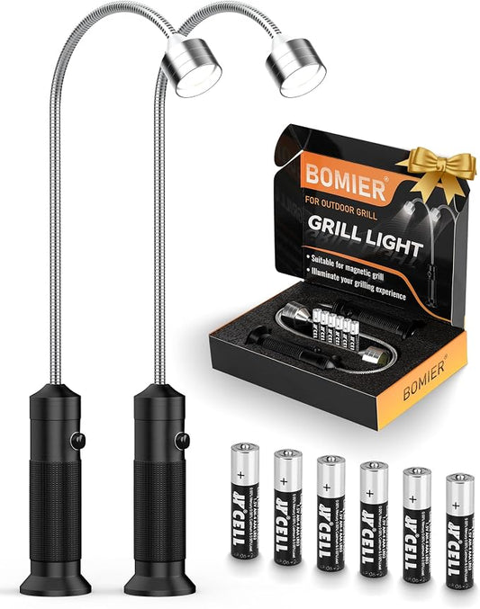 Magnetic Grill Lights for Outdoor BBQ - 2 Pack Grilling Gifts for Men Him | Bright for Night BBQ, Smoker Accessories, Strong Magnetic Base, Flexible Gooseneck, Waterproof Outdoor Use, Cooking Gadgets
