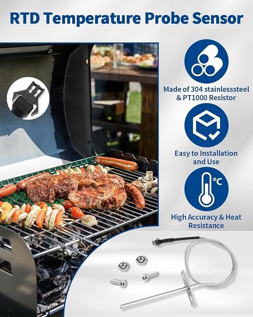 3.5" RTD Probe for Pit Boss Pellet Grill, PT1000 Sensor, PB1000XL-025-R00 V | 304 Stainless Steel Replacement Internal Sensor for Pit Boss. PT1000 Provides Accurate Grill Temperature Readings