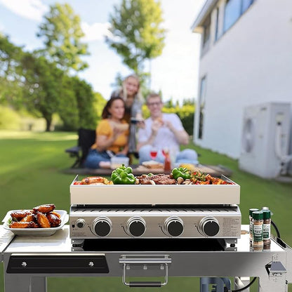 COWSAR 4-Burner Tabletop Propane Gas Griddle – 24-Inch Detachable Flat Top Grill with Handle, 32,000 BTU Portable Stainless Steel BBQ for Camping, Outdoors & Tailgating