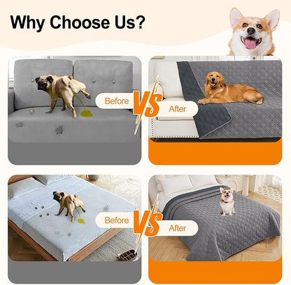 Smiry Reversible Waterproof Pet Couch Covers for Sofa | Washable Dog Couch Sofa Covers, Water Resistant Furniture Protector Slipcover, Geometric (30"x70", Grey/Dark Grey)