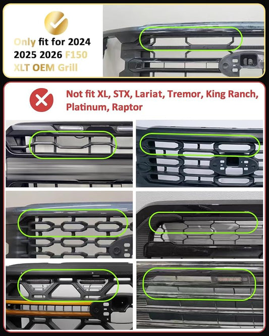Front Grill Raptor Lights for Ford F150 2024 2025 2026 (Yellow, XLT) | 5th Gen F150 Grille Marker Lights, Waterproof F150 LED Lights Accessories, Snap-in Installation, OEM Style, Off-road Driving