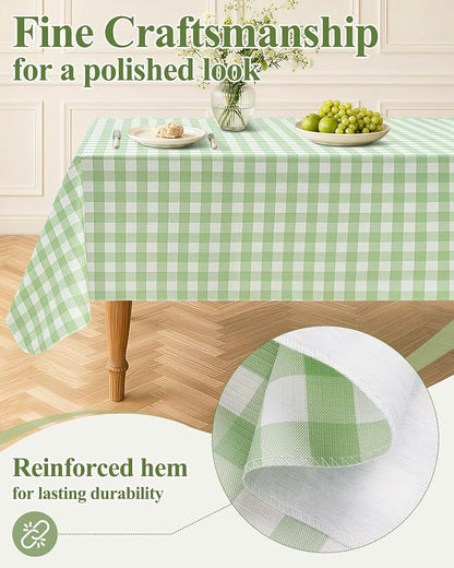 Seenus Flannel Backed Gingham Plastic Tablecloth, Waterproof & Wipeable Light Green Checkered Table Cover, Non-Slip Picnic Tablecloth for Birthday Party, Outdoor Patio, Rectangle 60x84 Inch