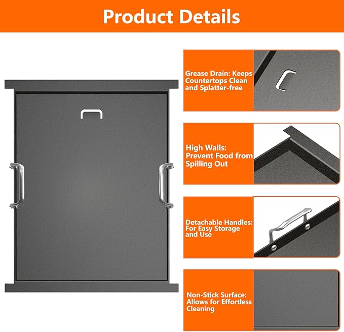 19.2" x 15" Half Size Griddle, Non-stick Carbon Steel Flat Top Griddle for Bull 4 Burner Angus 47628 41629, Outlaw 26038 26039 69008 69009 65073 87049 and Lion Premium L75000 Gas Grill