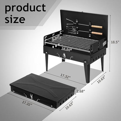 Charcoal Grills, Portable Charcoal Grill Barbecue Grill, Small Folding Grill for Outdoor Cooking Camping Beach Traveling Picnic Backyard 44x27x22 cm(L x W x H)