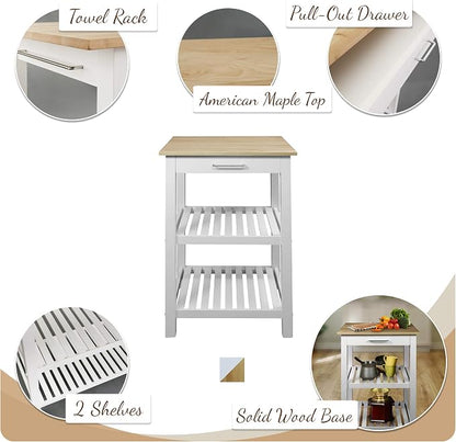 Casual Home Sunrise (Small) with Solid Harvest Hardwood Top Kitchen Island, 22.75"W, Natural&White