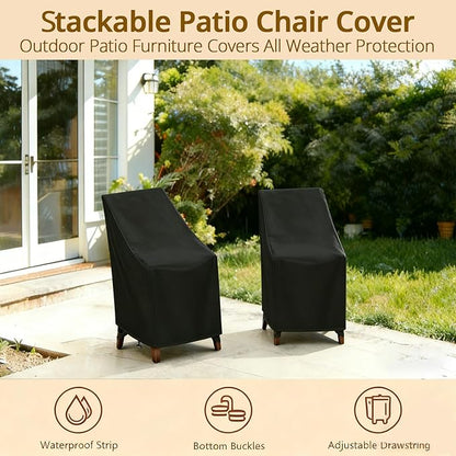 High Back Patio Chair Cover,Waterproof Covers for Stackable Dining Chairs,Outdoor Patio Furniture Seating Set Shield (27”W x 30”D x 42”H,2-Pcs)