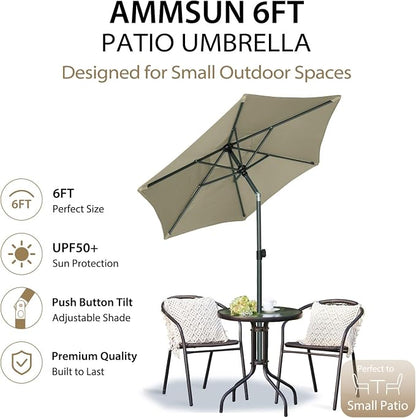 AMMSUN 6FT Patio Umbrella, Outdoor Table Umbrella with Push Button Tilt | UPF50+ Sun Protection and Water-Resistant Fabric, Premium Steel Pole and Ribs, Height-Adjustable and Push-Button Tilt
