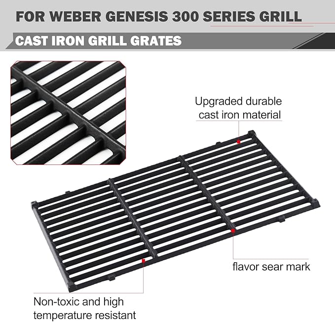 Genesis Grates Replacement Parts for Weber Genesis E-310 E-330 S-310 S-330 Grill Parts Weber Genesis Grill Grates 7524 7528 Genesis 300 Series Grill Replacement Parts Cast Iron Cooking Grate 19.5 Inch