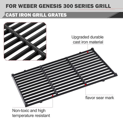 Genesis Grates Replacement Parts for Weber Genesis E-310 E-330 S-310 S-330 Grill Parts Weber Genesis Grill Grates 7524 7528 Genesis 300 Series Grill Replacement Parts Cast Iron Cooking Grate 19.5 Inch