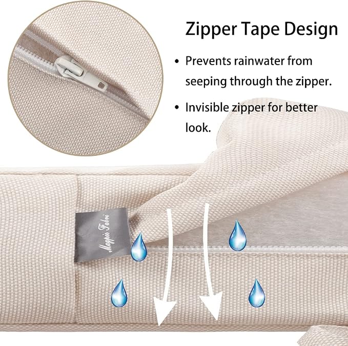 Magpie Fabrics Indoor Outdoor Cushion Cover Replacement 2 Pack, NO Insert! Water Repellent Slipcover with Ties Decor for Patio Garden Chair Sofa Bench Wicker(Recycled Cream White, 24x22x4 Inch)