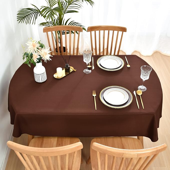 Wolkemer Oval Tablecloth 60 x 84 Inch Washable Fabric Table Cloth | Oval Table Cloth, Solid Chocolate Cloth Tablecloth, Oval Table Cover for Dining Wedding Party Banquet Tabletop Decoration