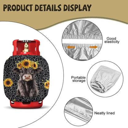 Highland Cow Propane Tank Cover 20lb Easy to Install Gas Cover Fits Standard 20 lb Tank Cylinder Waterproof Grill Accessories for Outdoor Camper