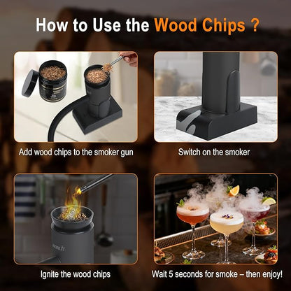 BORUIT Wood Chips for Smoker – 4 Flavors Apple, Cherry, Pecan & Oak – Natural Smoking Wood Chips for Whiskey, Bourbon, Drinks, Food and Cocktail Smoker Gift