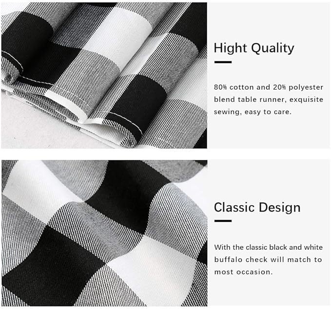 Plaid Table Runner for Christmas Decorations 2Packs 13x108Inch Black White Table Runner Buffalo Plaid Table Runners for Halloween Holiday Decor Xmas Checked Table Runners