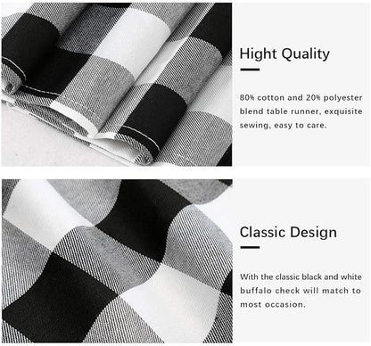 Plaid Table Runner for Christmas Decorations 2Packs 13x108Inch Black White Table Runner Buffalo Plaid Table Runners for Halloween Holiday Decor Xmas Checked Table Runners