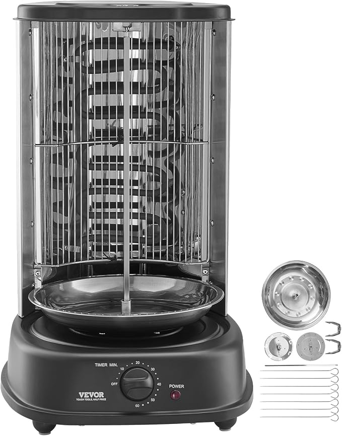 VEVOR Shawarma Grill Machine, Vertical Chicken Shawarma Cooker Machine Countertop, Electric Stainless Steel Broiler Gyro Rotisserie Oven Doner Kebab Machine, for Home Restaurant Kitchen Parties