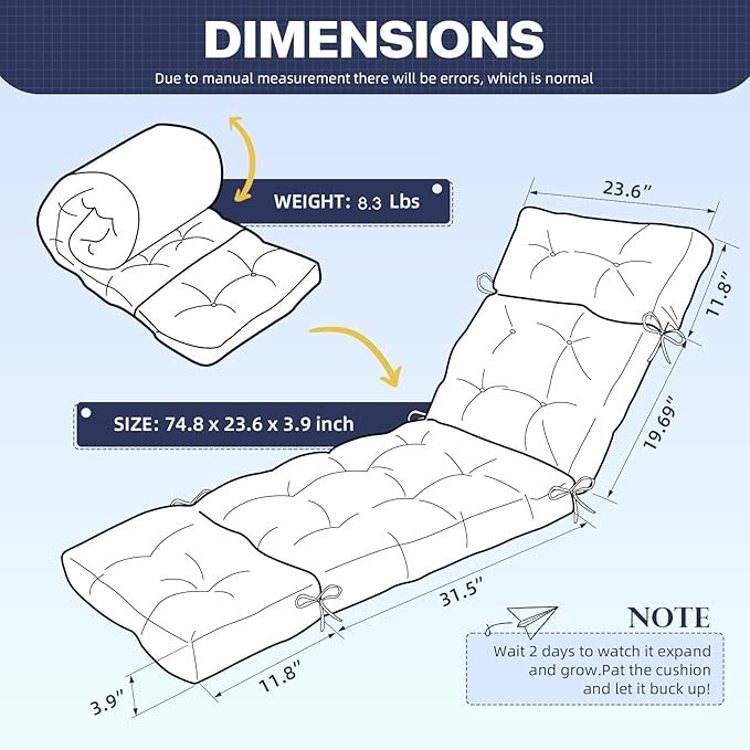 Waterproof Chaise Lounge Chair Cushion Outdoor Indoor 75 x 24 x 3.9Inches PP Cotton Non Slip Pool Lounge Chair Cushion for Outdoor Lounge Chairs Furniture,Hot Flower