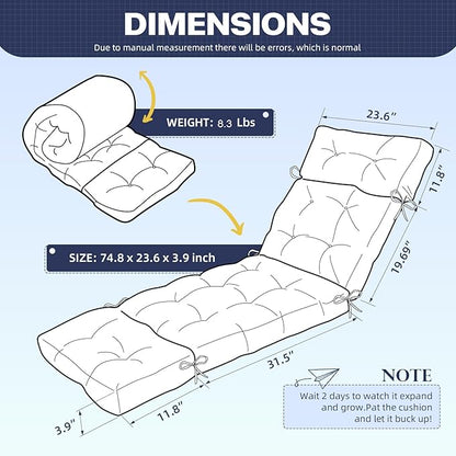 Waterproof Chaise Lounge Chair Cushion Outdoor Indoor 75 x 24 x 3.9Inches PP Cotton Non Slip Pool Lounge Chair Cushion for Outdoor Lounge Chairs Furniture,Hot Flower