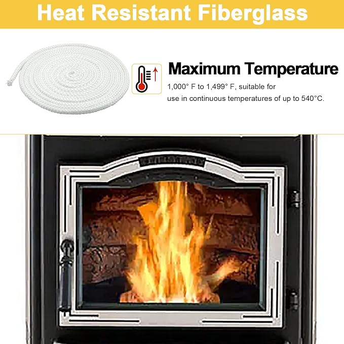 1-00-00888-10 Stove Door Gasket for Harman P68, P43, P61, Accentra 52i, P35i, XXV, Advance, P38, PC45 Pellet Stoves and Harman 300i Woodstoves, 1/2" x 10FT Fiberglass Rope Seal Replacement.