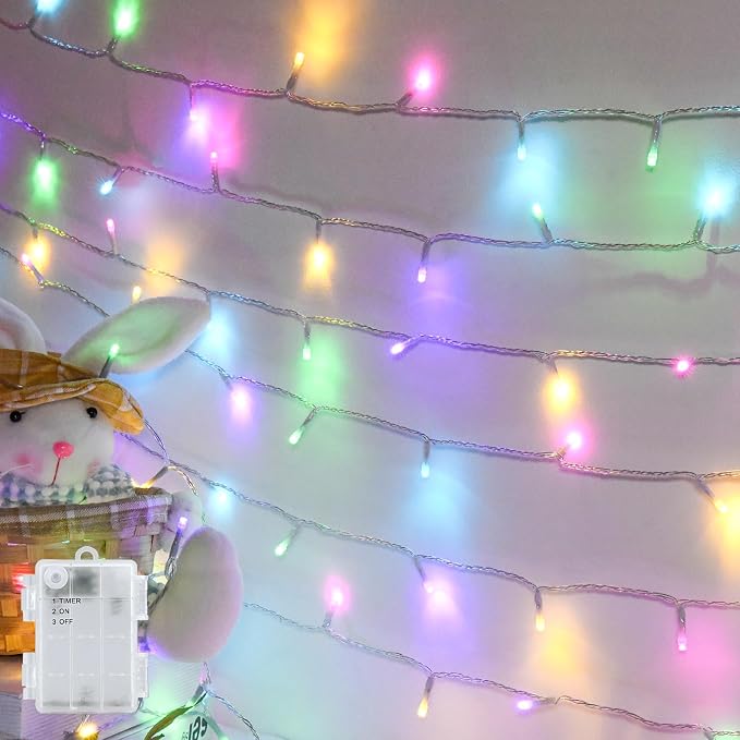 cshare Easter String Lights Battery Operated,Pastel Easter Lights with Timer 9.8ft 30LED Transparent Wire Fairy Lights for Easter Decorations Garland Outdoor Indoor Party