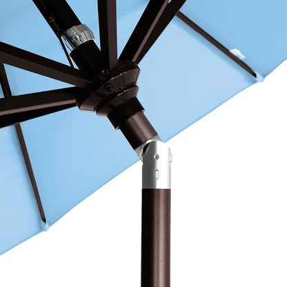 California Umbrella 12-Year-Non-Fading, 9Ft Premium Sunbrella Patio Umbrella, Hand-Crank, Button-Tilt, Bronze Frame, Air Blue Fabric